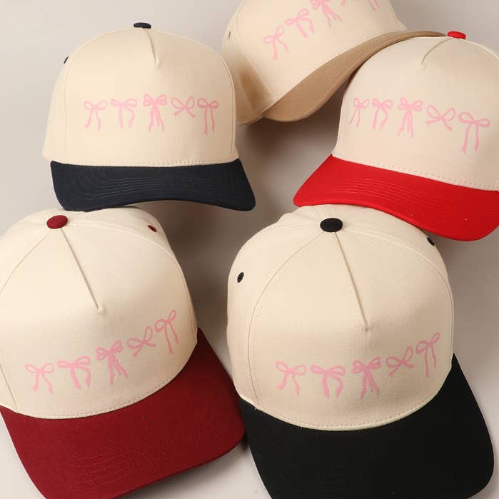 Variety Ribbon Bow Design Two-Tone Canvas Cap for wholesale by Fashion City
