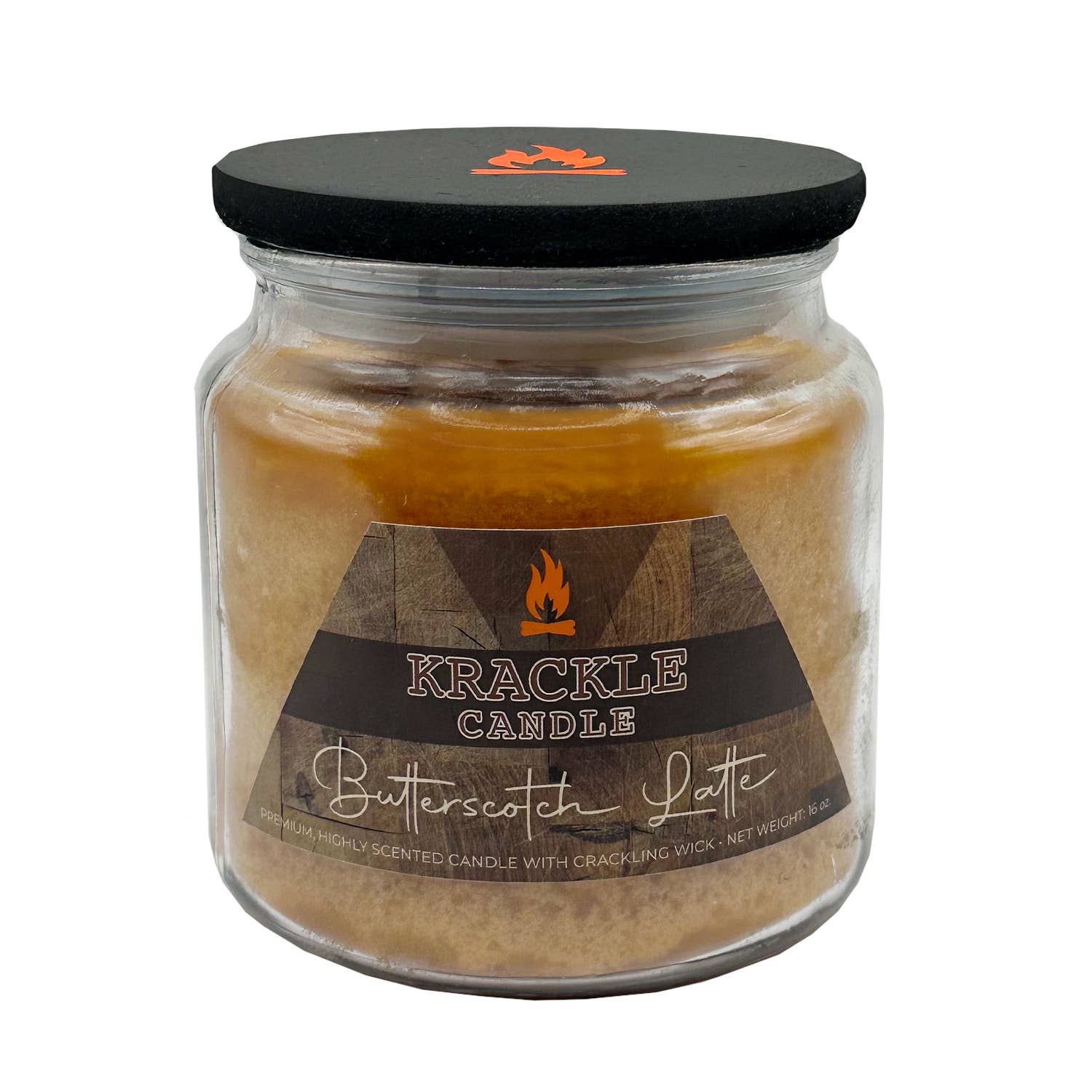 Krackle Candle - Wholesale Jar/Filled Candle - Butterscotch Latte Krackle Candle - 16 oz