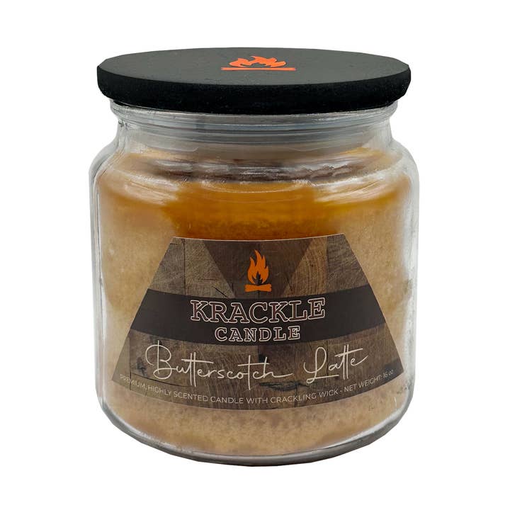 Krackle Candle - Wholesale Jar/Filled Candle - Butterscotch Latte Krackle Candle - 16 oz0