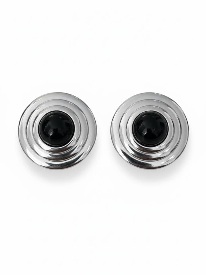 Como Large Round Stud Earrings Onyx Silver for wholesale by Latelita
