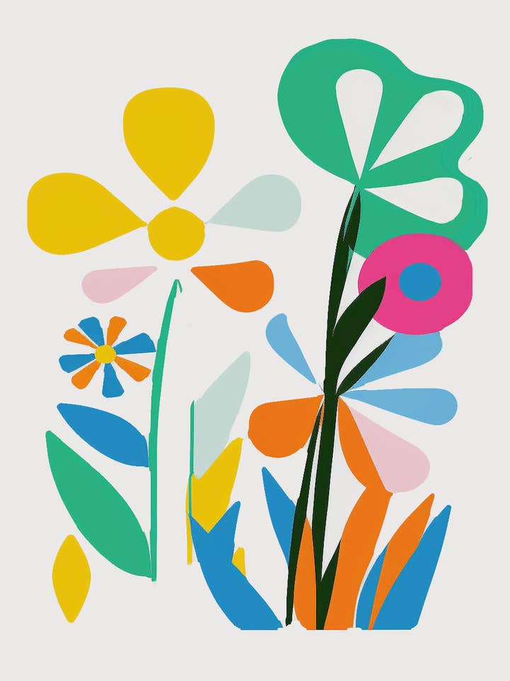 Impression d'art floral Mid Century Mod 20x25 cm pour cadre 28x36 cm pour la vente par Mowbi