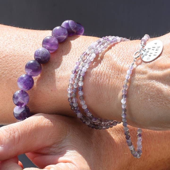 One Day at a Time - Inspirational Amethyst Wrap Bracelet for wholesale by Gogh Jewelry Design