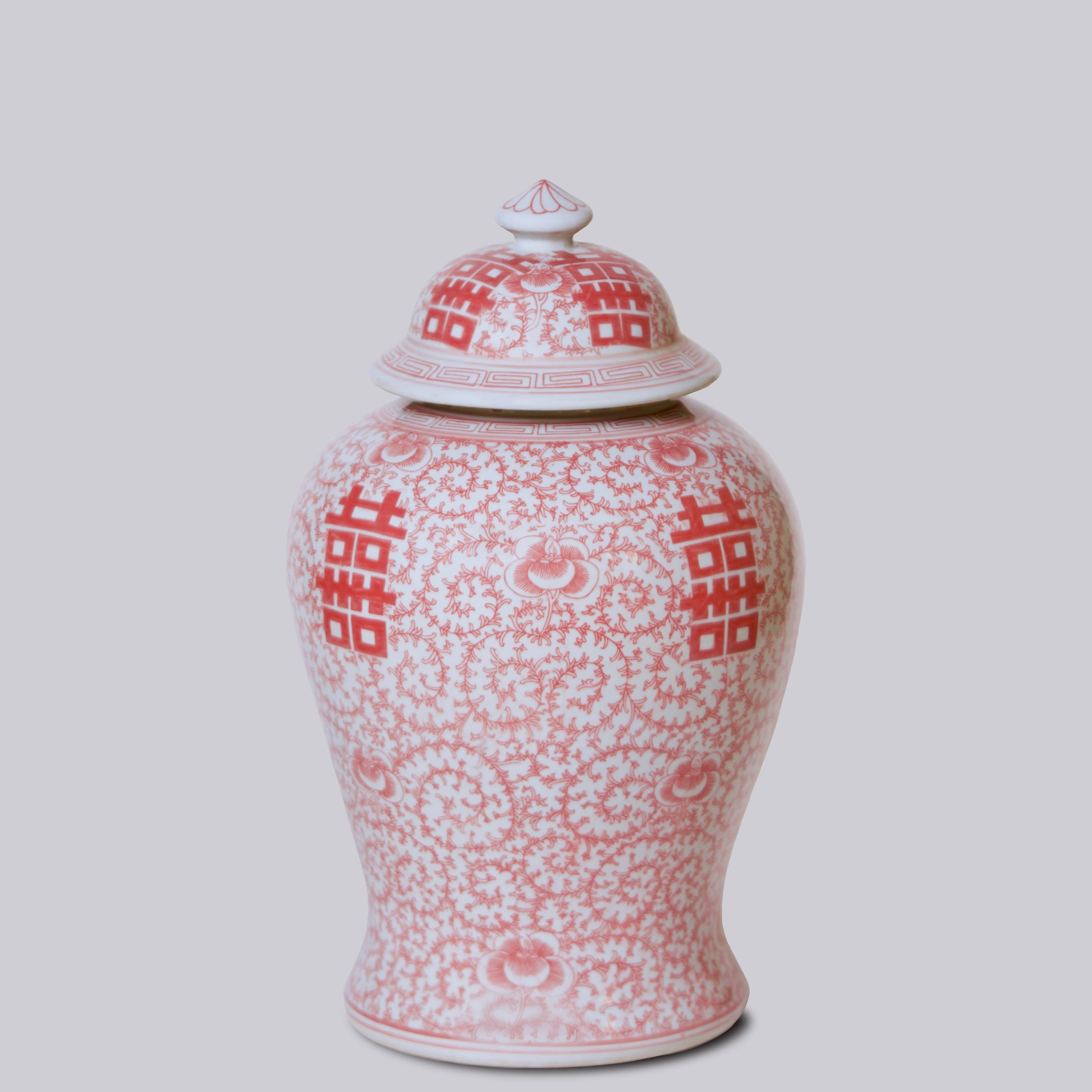 Cobalt Guild - Wholesale Decorative Jar - Double Happiness Red & White Porcelain Temple Jar2