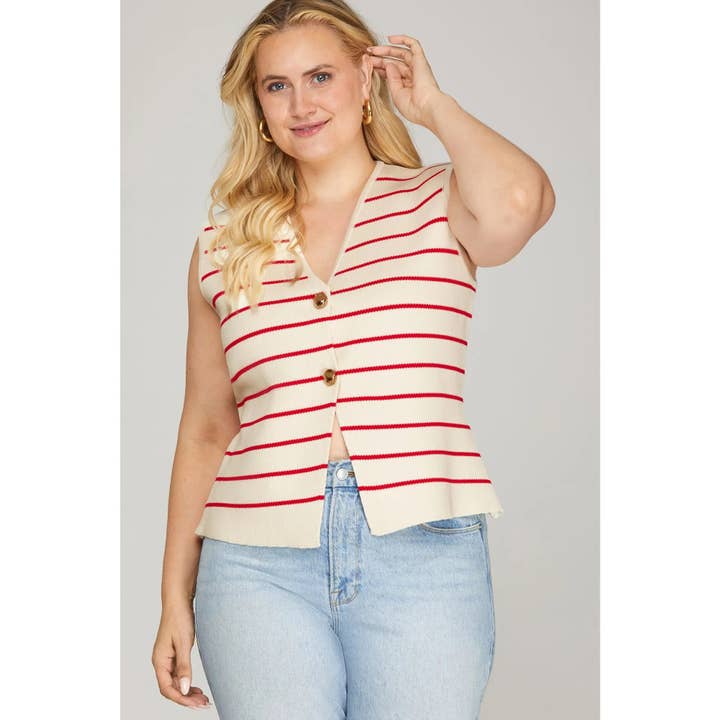 PLUS STRIPED KNIT SWEATER VEST for wholesale by STYLE USA