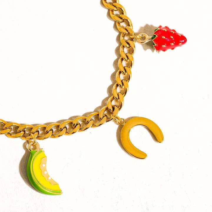 Multi Colored Marinha 18K Gold Non-Tarnish Fruit and Charms Necklace for wholesale on Faire
