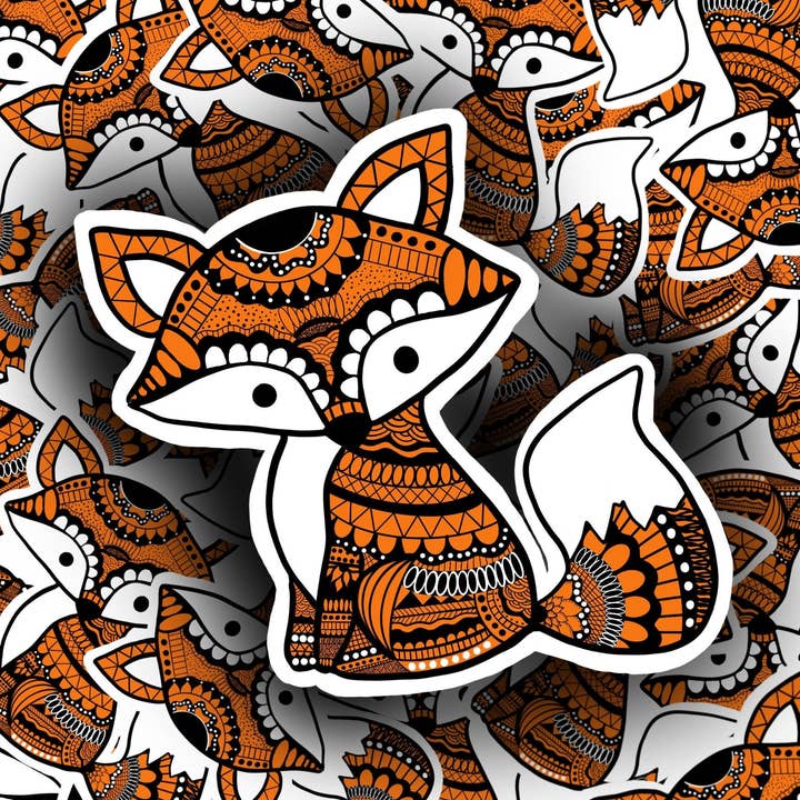Zentangle Fox Sticker, Fox Stickers, Waterproof Stickers, Vinyl Stickers, Animal Stickers, Gifts for Her, Gifts for Friends, Custom Stickers for wholesale by S and S Stickers