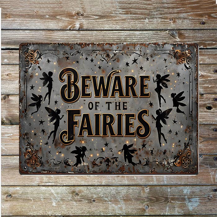 Beware of the Fairies Vintage style Metal Sign Plaque for wholesale by The British Metal Signs Company