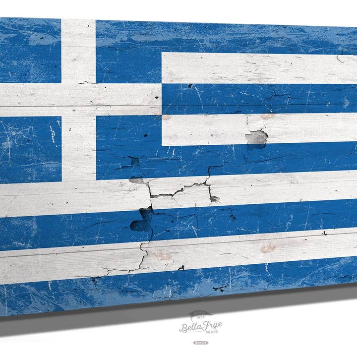 Greece Flag Wall Art - Vintage Greece Flag Sign Weathered Wood Style on Canvas for wholesale by Bella Frye