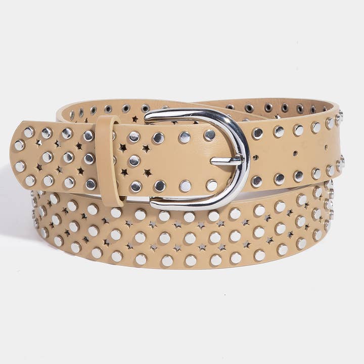 Star Punched And Rivets Vegan Leather Belt for wholesale by Collections by Fame Accessories
