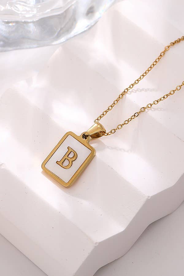 JOSSLYN by wall to wall - Wholesale Pendant/Charm Necklace - MOP  INITIAL STAINLESS STEEL TARNISH FREE NECKLACE | 40NK31415