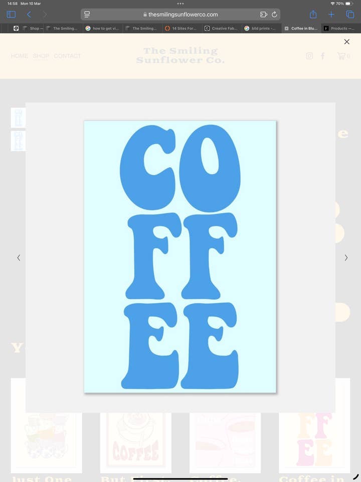 Coffee In Blue - Bold Typography Print/Retro Style Wall Art for wholesale by The Smiling Sunflower Co.