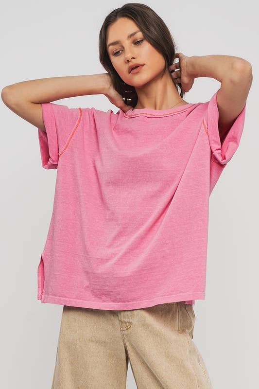 Urban Daizy - Wholesale T-Shirt - Women's - Contrast Stitch Mineral Wash Spring Oversized Tee21