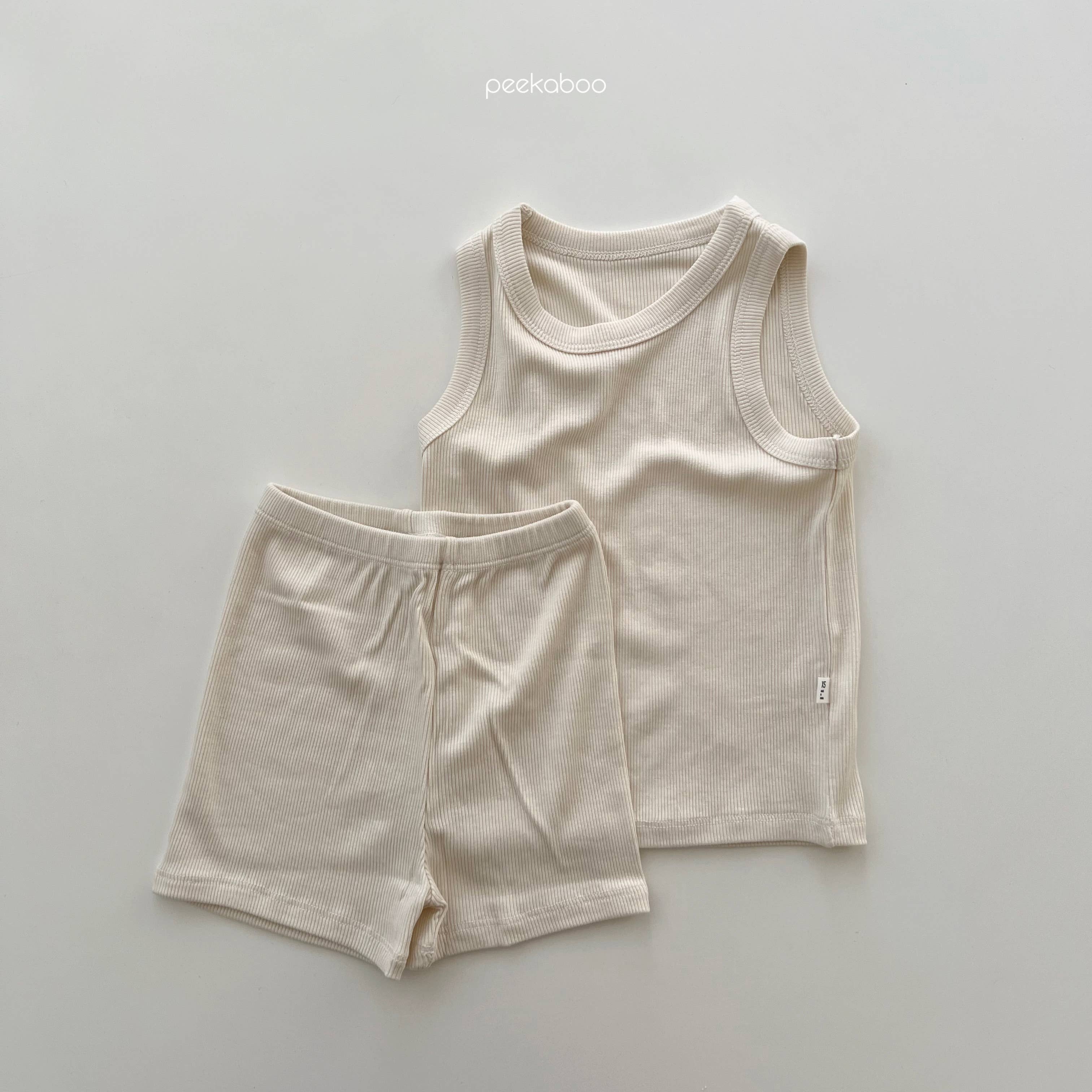 peekaboo – Großhandel Schlafanzug-Set – Kinder – Neutrale Farbe Kinder Kleinkind geripptes Tanktop und Shorts Pyjama0