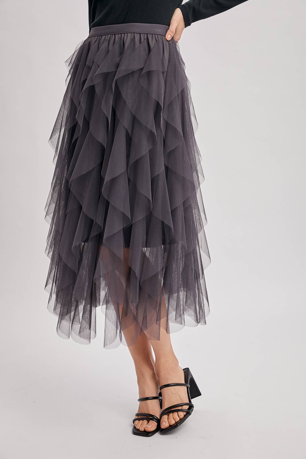 Bluivy - Wholesale Skirt - Women's - SPRIAL RUFFLED TULLE MIDI SKIRT2