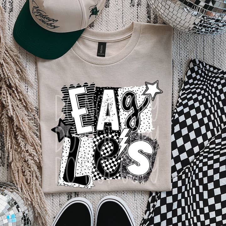 Eagles BW Collage Mascot DTF Transfer | Trendy School Spirit DTF Transfer | High Quality Image Transfers | Ready to Press | Instant Peel (Copy) for wholesale by Red Dirt Transfers