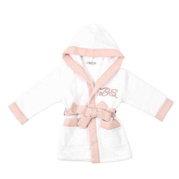 Bebe Sweeny – Engroshandel Badekåbe - Børn – MON BEAU TROUSSEAU | Hvid & Dusty Rose personlig badekåbe til piger