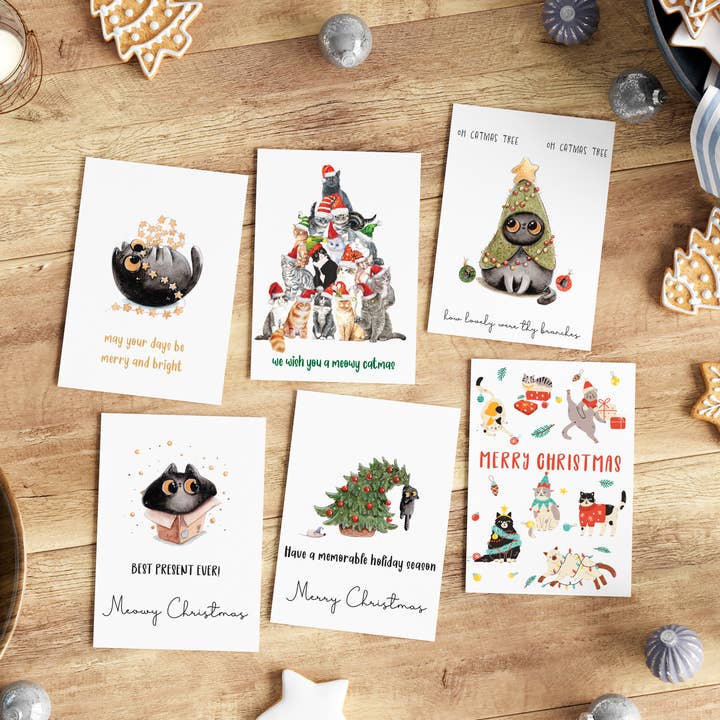 Cat Christmas Card Pack of 6 for wholesale by paper + petals