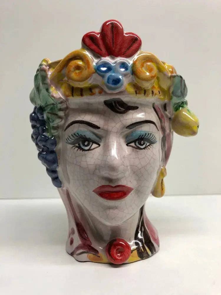 DD Ceramiche Siciliane - Venta al por mayor Figura decorativa - Cerámica clásica de cabezas moras de Caltagirone, craquelado, 15 cm de alto y 12 cm de largo2