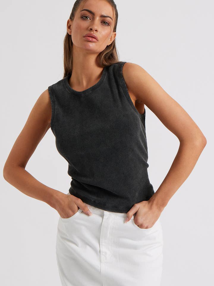 Urban Bliss – wholesale Tank top – Women′s – Charcoal Washed Ribbed Racer Vest2