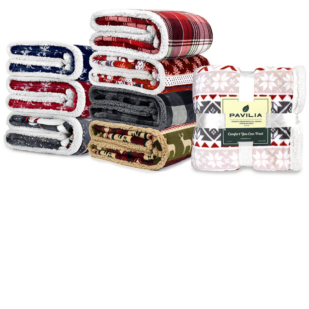 Pavilia - Vente Plaids - Plaid sherpa de Noël réversible8