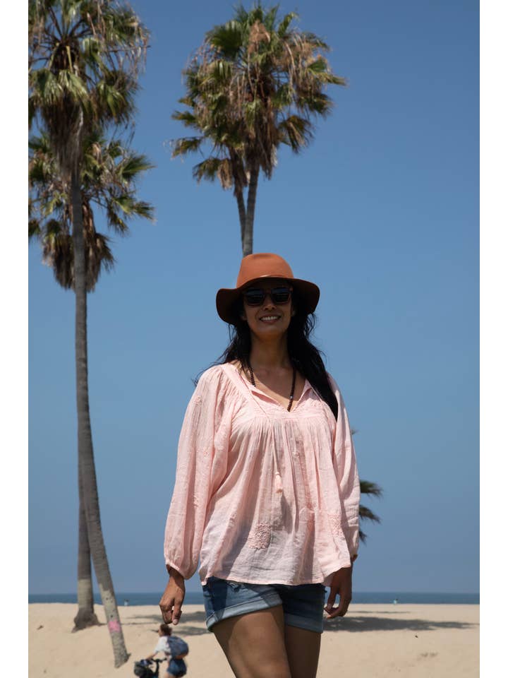 Blue Boheme β wholesale Blouse β Womenβs β Mylene Embroidered Tunic Long Sleeves Peach3