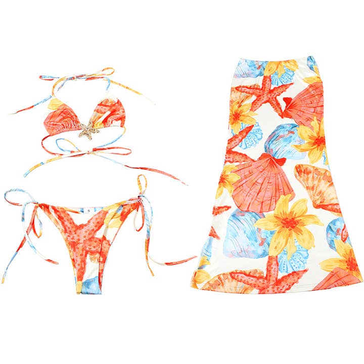Lily Clothing - Wholesale Two Piece Swimsuit - Women's - Sexy Tie Front Printed Bikini Three-Piece Set7
