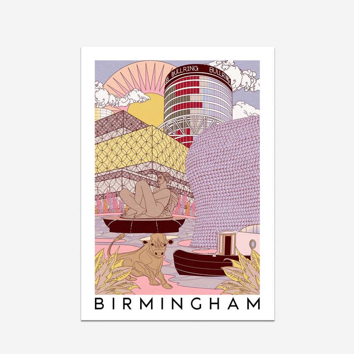Impresión artística de las ciudades de Birmingham, elegante póster con diseño de horizonte para venta al por mayor de OMG Kitty