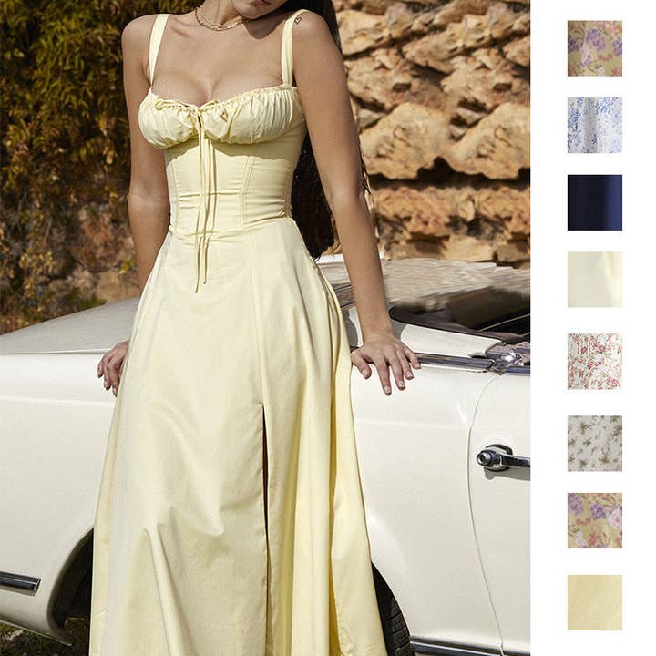 Floral Print Maxi Dress Gentle French Style Sleeveless Sundress for wholesale by Halcyon Outfitters®