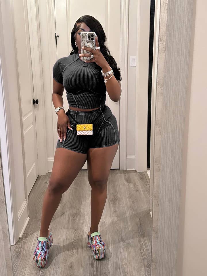 MB Fashion Wholesale - Wholesale Top & Short Set (NOT Loungewear) - Women's - MB FASHION WASHED RIBBED HIGH QUALITY SHORTS 2 PCS SET 4020LY22