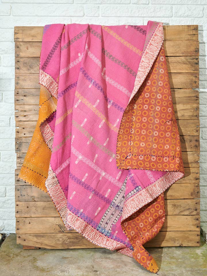 Vintage Embroidered Kantha Quilt K22D25 for wholesale by Tribe Bohemian Home