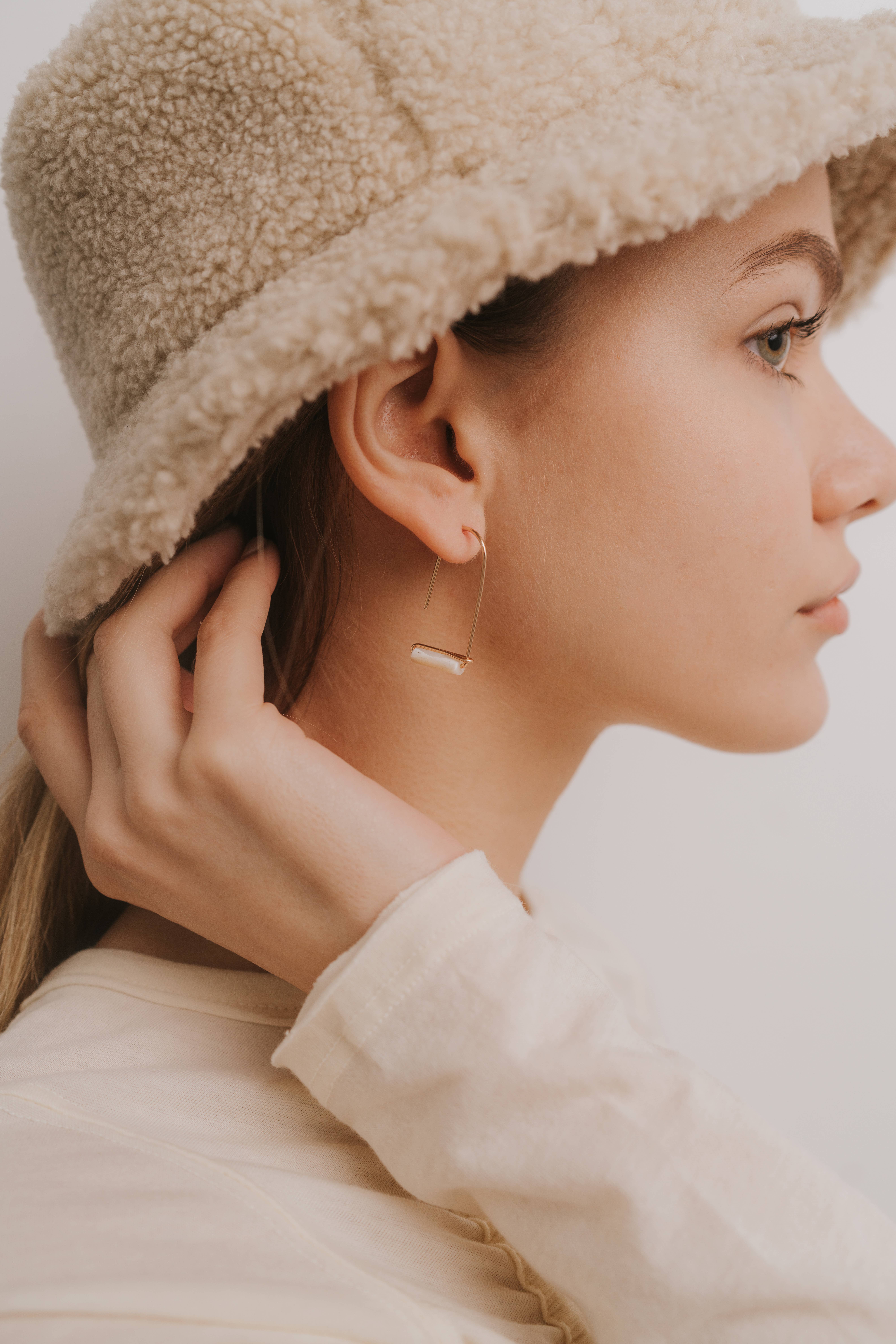 JaxKelly - Vente Boucles d'oreilles pendantes - Boucles d'oreilles Drop - Nacre - Doré3