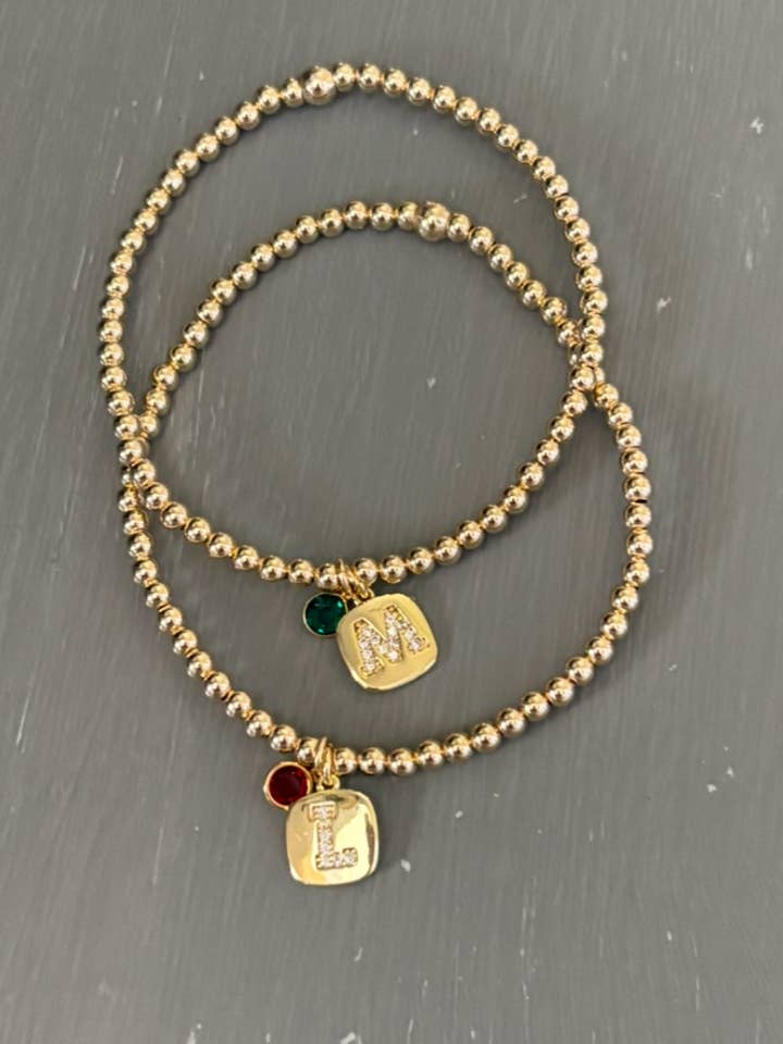 Initial and birthstone bracelet for wholesale by MORGANandME Designs
