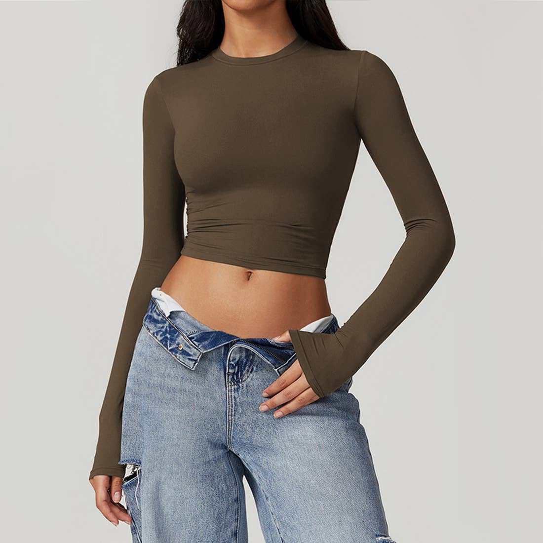 Sodalemon - Wholesale Sporttop - Dames - Sport Solid Crop Top T-shirt met lange mouwen voor dames1