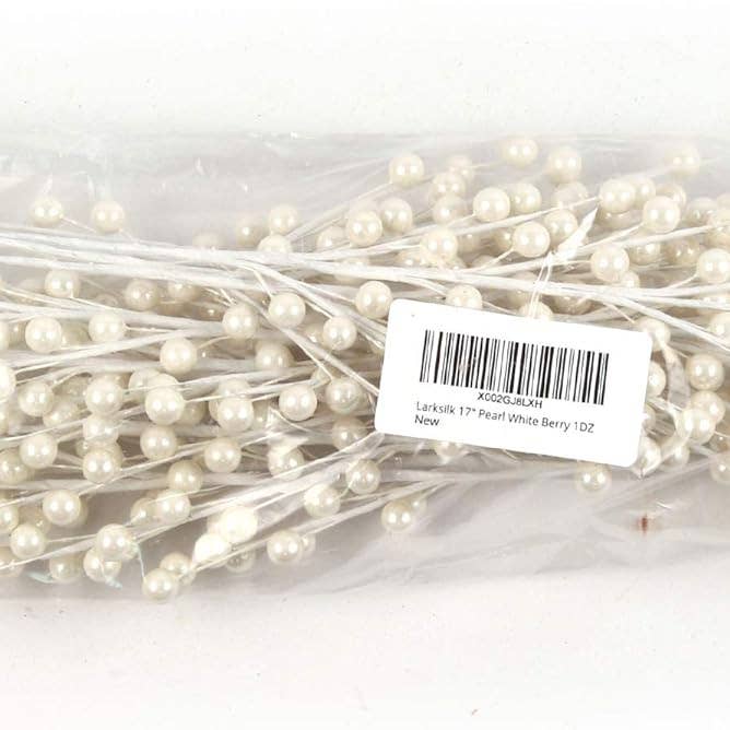 Larksilk - Wholesale Christmas Decoration - 24-Pack Pearl White Christmas Holly Berry Stems, 35 Berries6