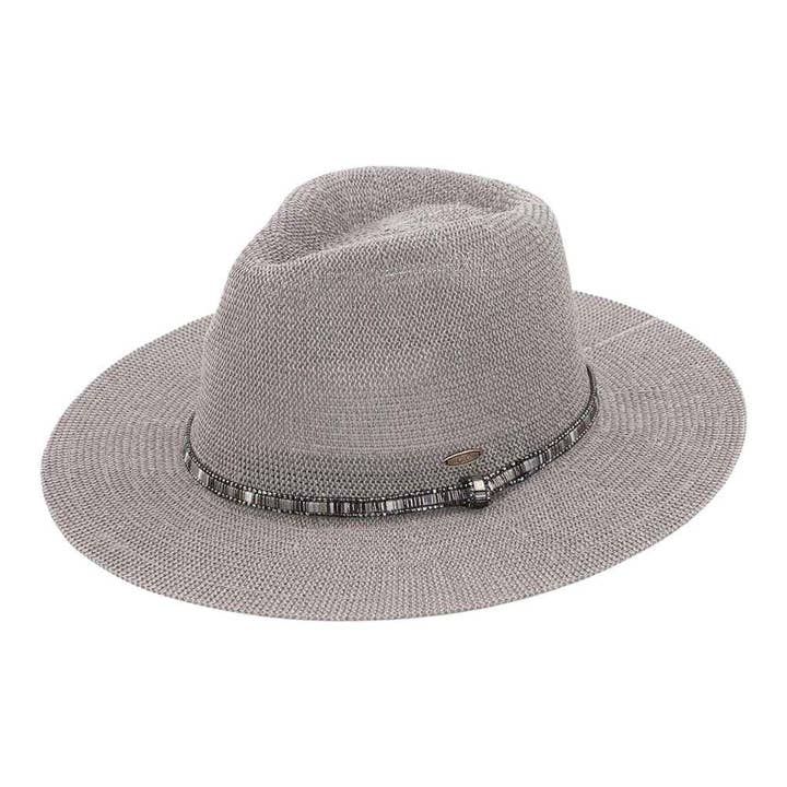 MiMi Wholesale - Wholesale Straw Hat - Women's - KP014 C.C Brand Lilian Multi Thread Rhinestone Band Panama H5
