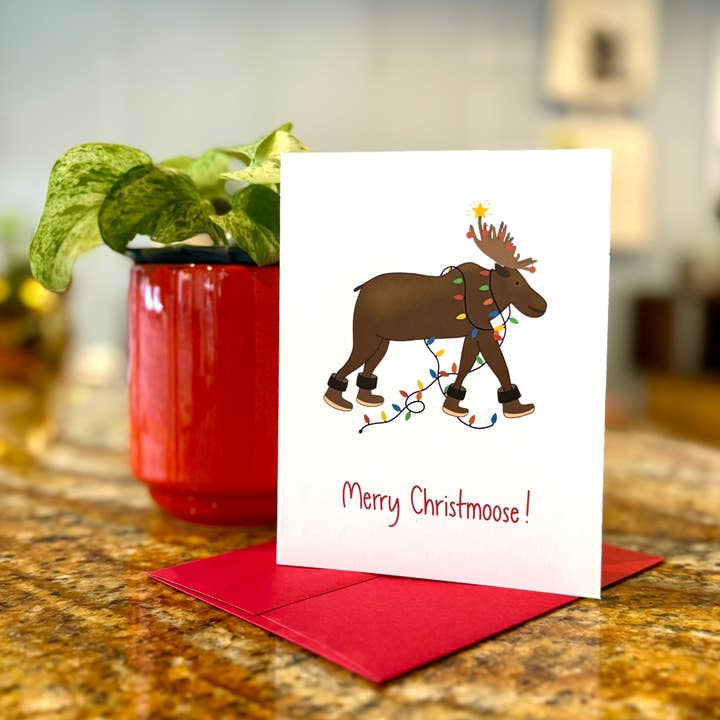 Merry Christmoose Funny Christmas Card for wholesale by Queen Fayzel
