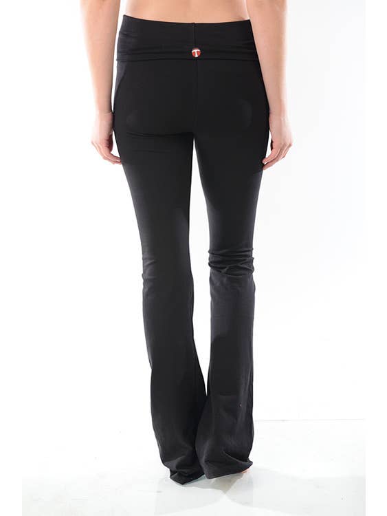 Nero T PARTY - Pantaloni da yoga con chiusura a stivale, in tinta unita, ripiegabili in vita (confezione da 1) in vendita all'ingrosso su Faire1