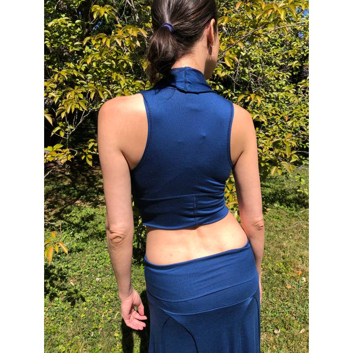 Cowl Neck Crop Top Peacock Blue for wholesale on Faire4