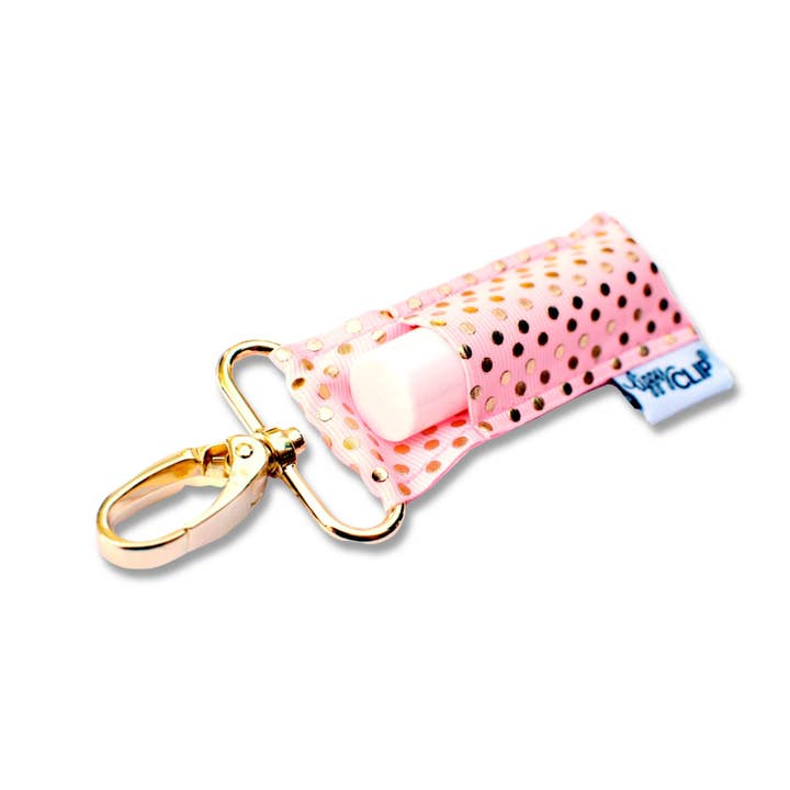 LippyClip Lip Balm Holder - Wholesale Lip Balm Case/Holder - Gold Dots on Light Pink LippyClip® Lip Balm Holder