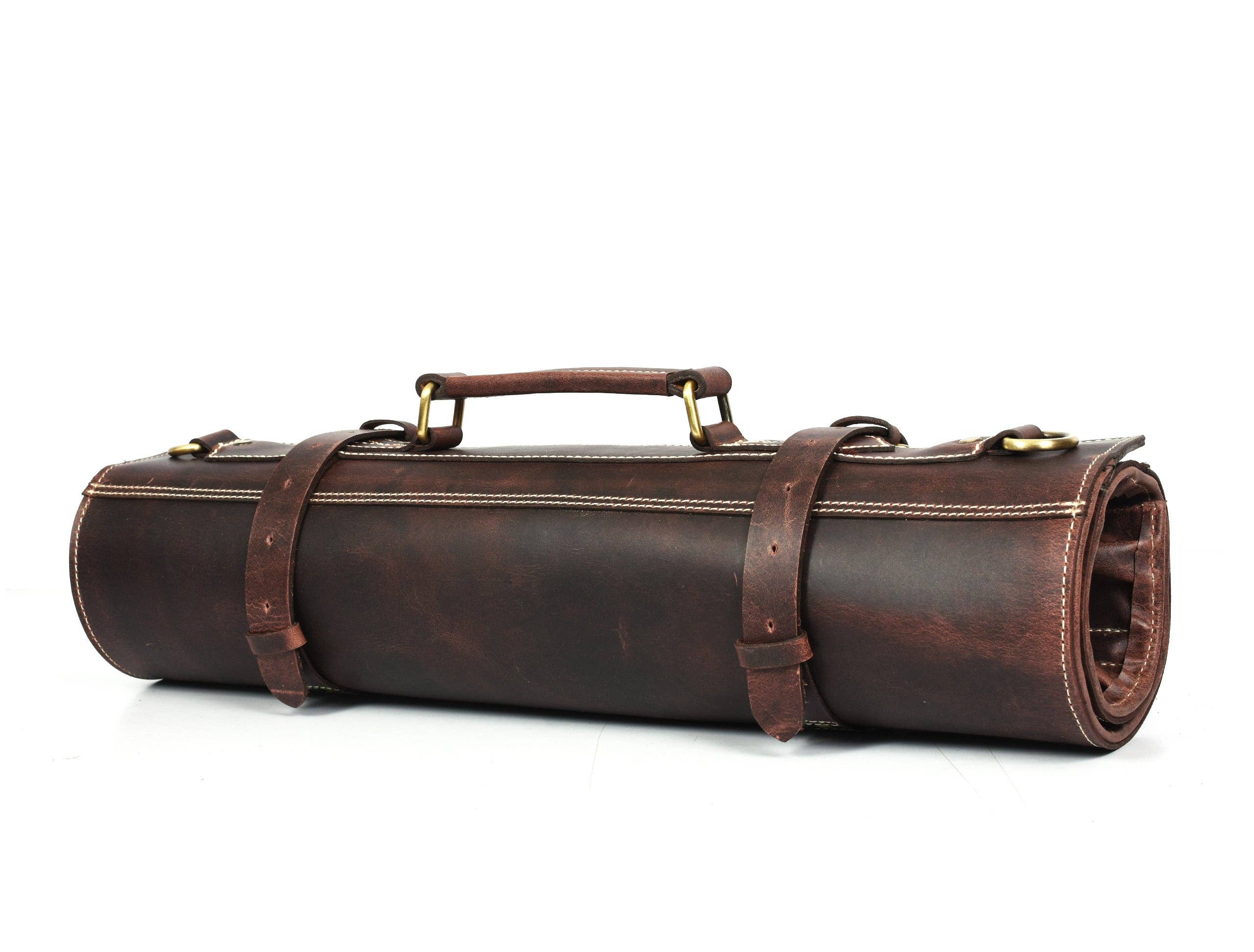 TLG Canada - Wholesale Knife Storage - Arizona Leather Knife Roll 10 Slot Walnut Brown6