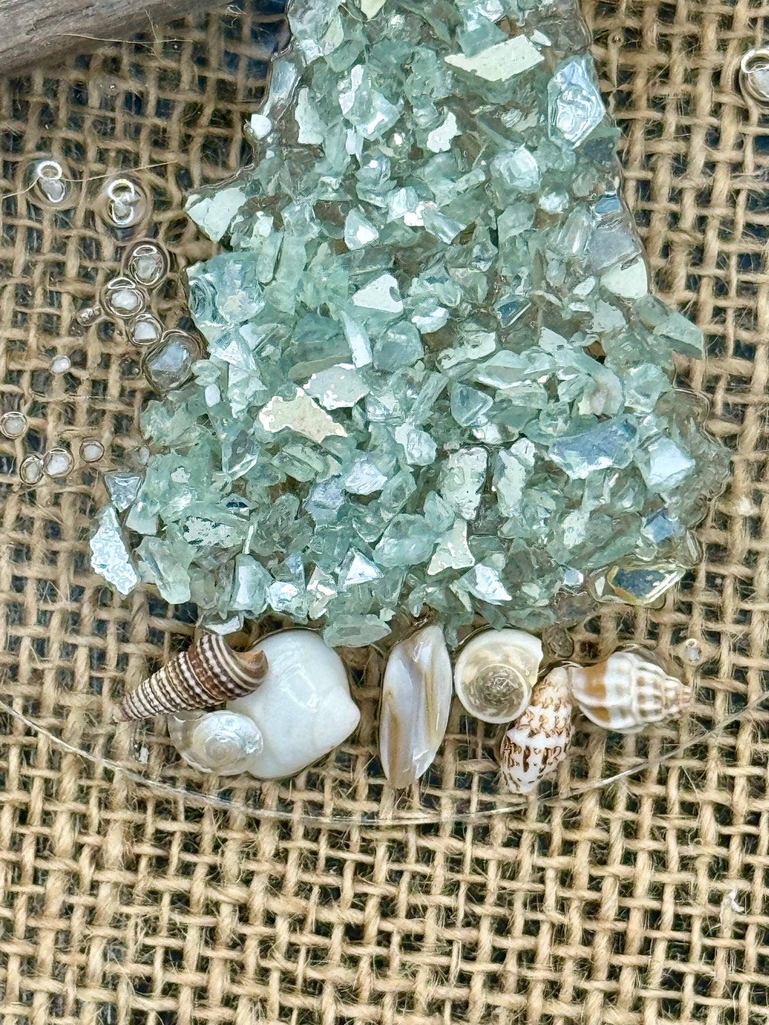 Sea Dreams Coastal Art - Wholesale Ornament - Coastal Christmas Ornament- Aqua  Christmas Tree w/ shells , Beachy Christmas,starfish, Handmade, glass ornament,resin art, Beachy ornament4