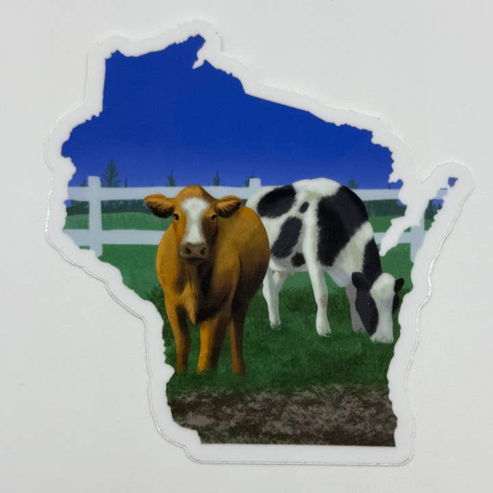 Wisconsin Cows Sticker for wholesale by MI Woodland Art Studio