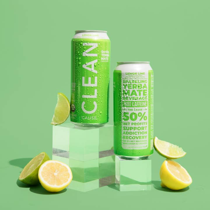 CLEAN Cause - Wholesale Iced Tea - Lemon Lime Organic Sparkling Yerba Mate Summer Tea Drink