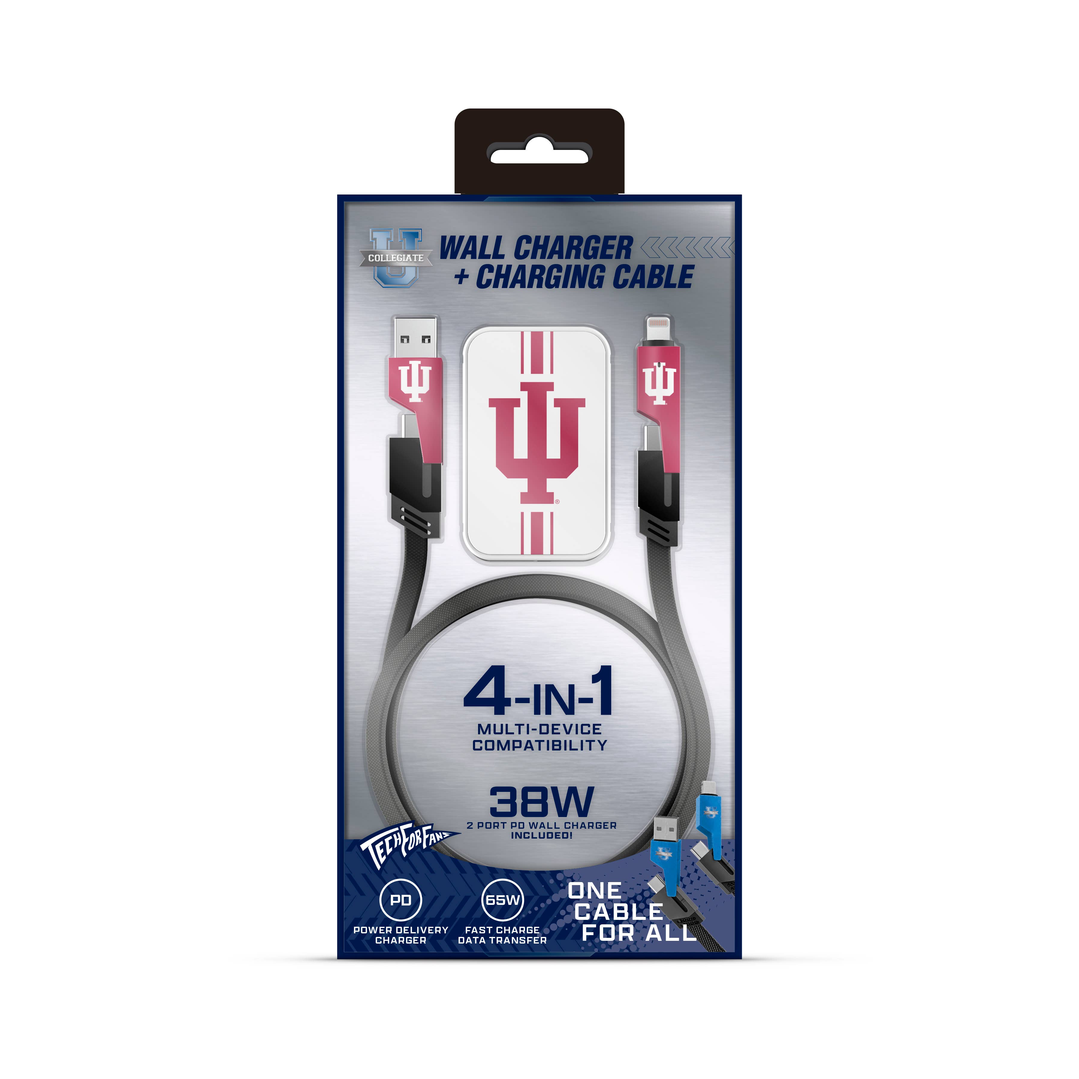 Prime Brands Group - Wholesale Portable Charger - NCAA Indiana Hoosiers 4 in 1 Cable & Wall Charger1
