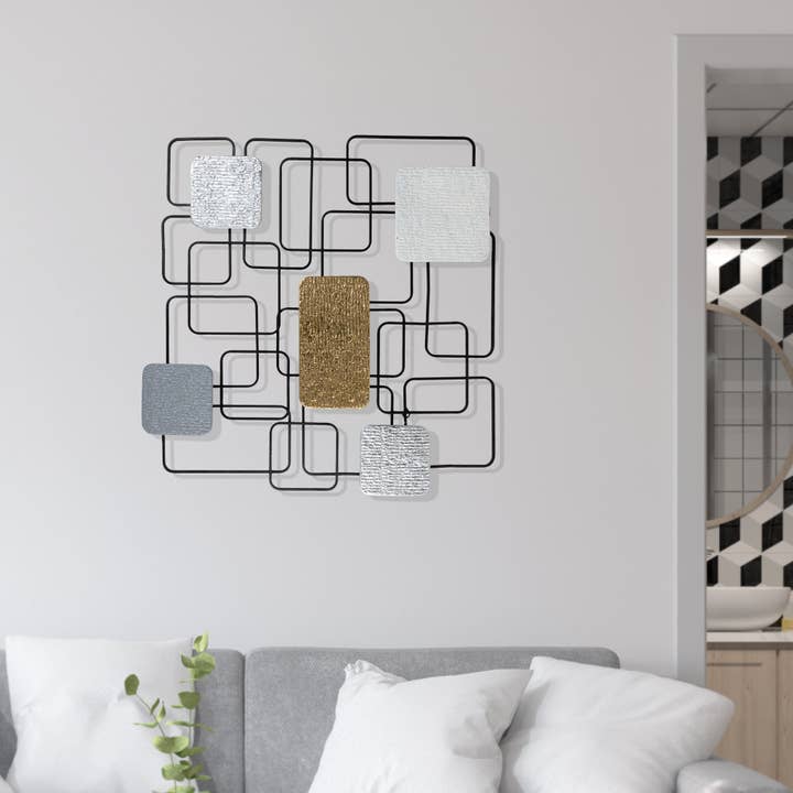 Accent Collection – wholesale Dimensionell/3D-väggkonst – Rustik metall väggdekor vardagsrum 31 ”abstrakt trådkonst