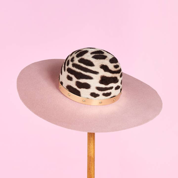 Chapéu Ocelote em Feltro de Cabelo de Coelho com Aba de Lã e Argola Dourada por atacado de ELY.B HATS