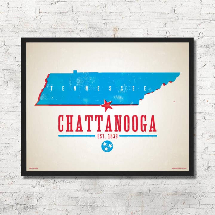 Chattanooga Rustic Letterpress Style Print Home Decor Gift for wholesale by Red Robot Design & Illustration