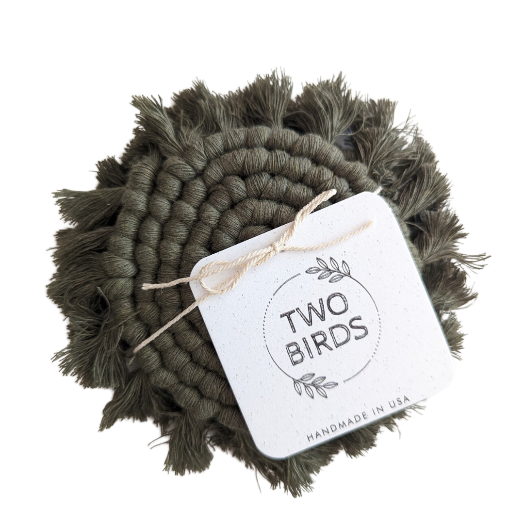 Two Birds Eco Shop - Wholesale Coasters - Single Macrame Coaster - Solid Colors4