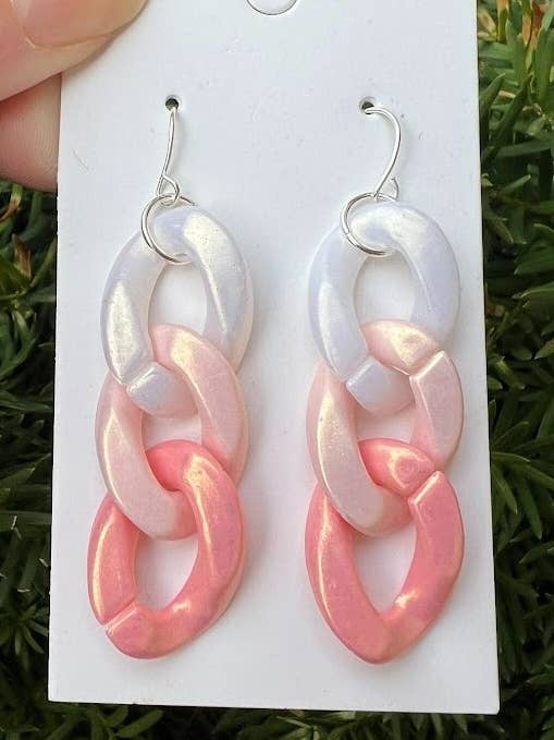 Pink Ombre Acrylic Link Chain Valentines Day Earrings for wholesale by Baubles by B