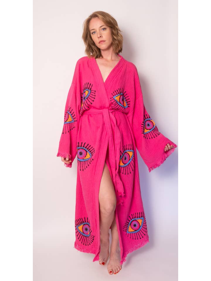 VATCHIO INC. – Großhandel Bademantel – Damen – Bademantel aus Bio-Baumwolle – Augenmuster | Mehrfarbig | Fair Trade